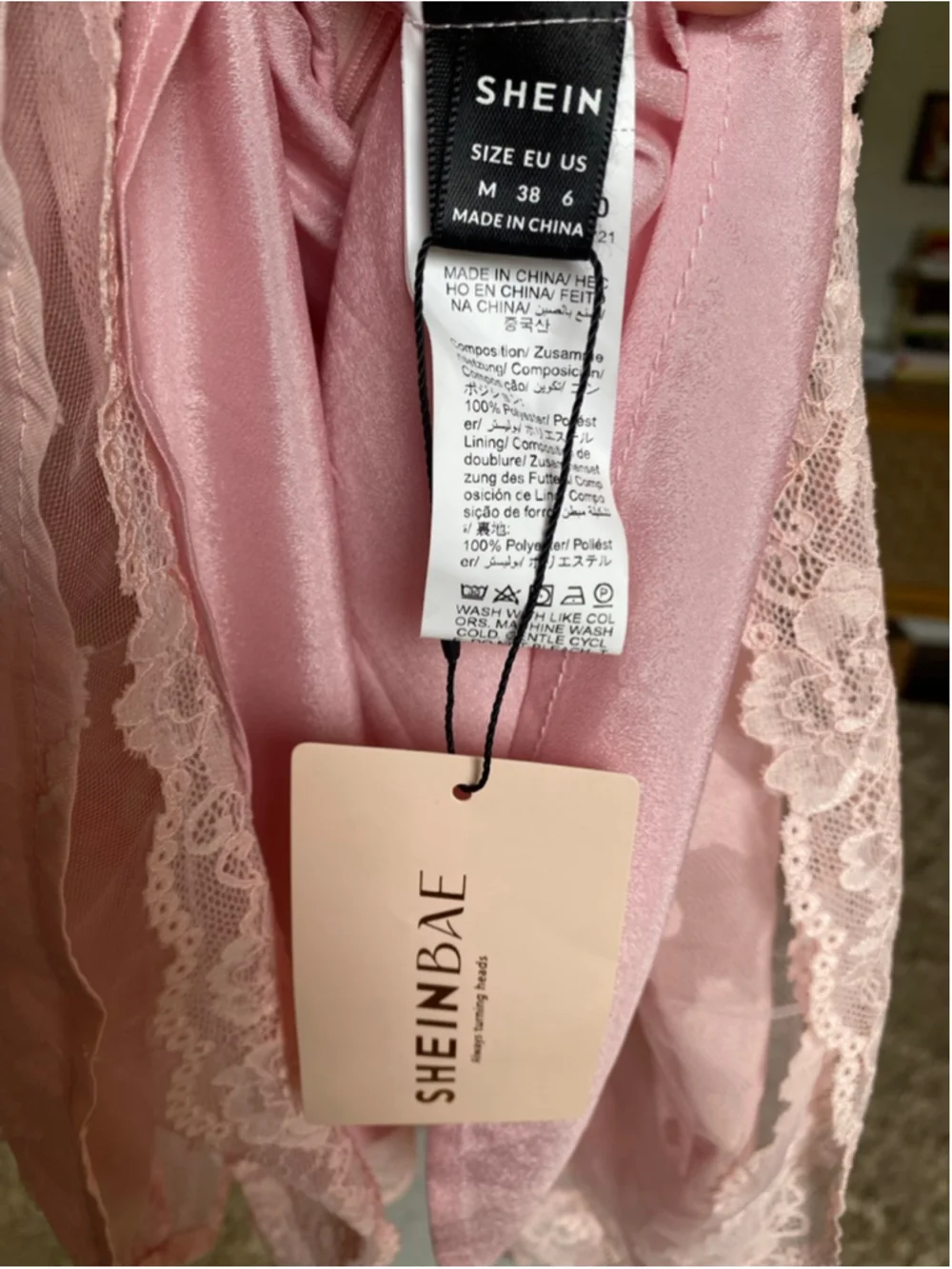 SHEIN Corset Babydoll Mini Dress Coquette Blush Pink Lace Romantic Fairy NWT - Picture 5 of 7